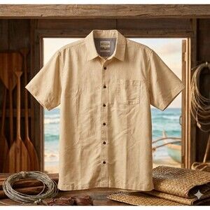 Quiksilver Waterman Mens L Comfort Fit Cream Stamped Floral Hawaiian Shirt Beach